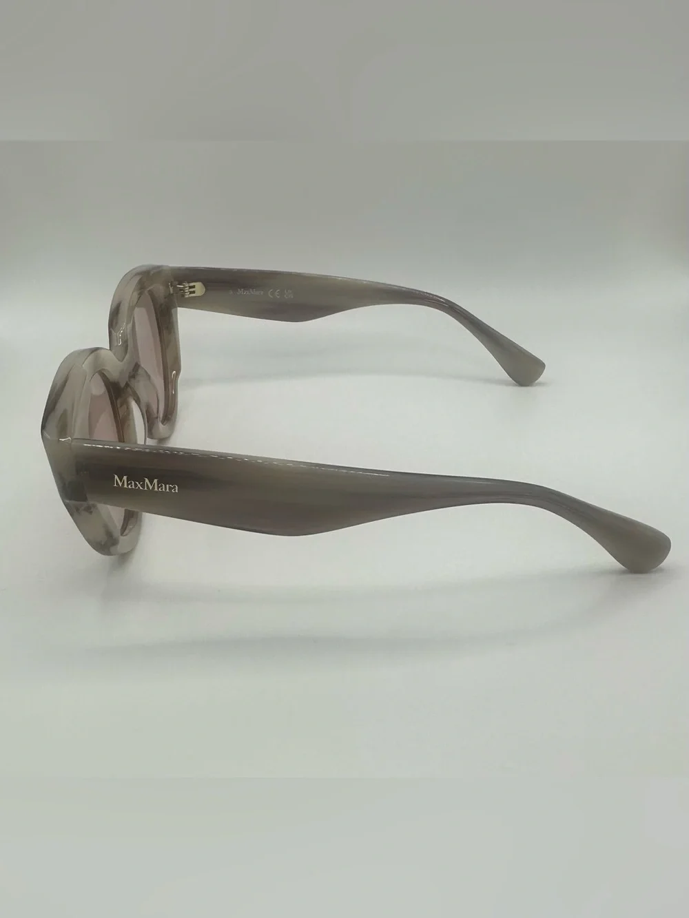 Max Mara Sunglasses Glimpse Cat Eye Taupe Beige Horn Frame Mirror Case New $260